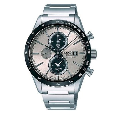 SEIKO 全銀色 太陽能 黑框 銀灰面 計時 鍊帶錶 /42mm(SBPY117G) 總公司24個月保固