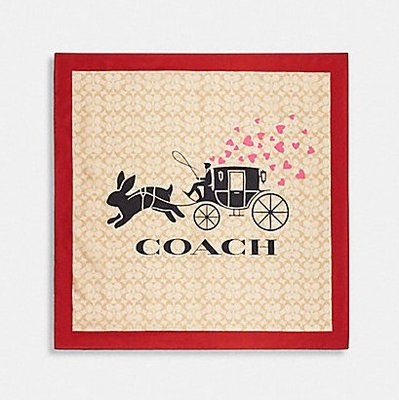現貨 Coach 經典 Logo C 馬車 兔年限定款 絲巾 100%純絲 情人節最佳好禮 附贈禮盒,紙袋