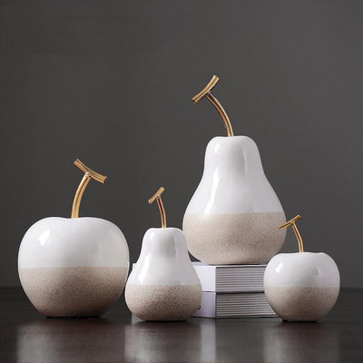 三友社 北歐風格創意陶瓷蘋果擺件仿真水果家居裝飾品客廳書房桌面工藝品YX