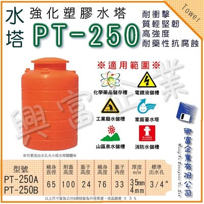 【興富】強化塑膠水塔(圓型)PT-250(B)缺水 山泉水 儲存 軍用 化學 運輸桶 蓄水 加工 耐酸鹼 儲水 白鐵水塔