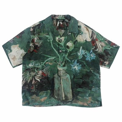 19SS UNUSED 油畫短袖襯衫梵高油畫圖案印花古巴夏威夷度假撞色