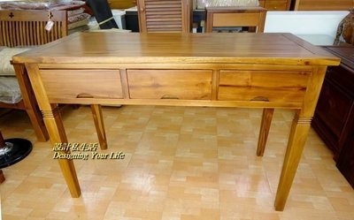 【設計私生活】柚木實木4.2尺三抽書桌、辦公桌、寫字桌(免運費)234