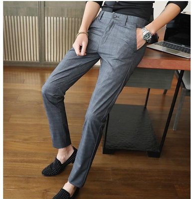 韓系男士高品質修身休閑長褲千鳥格小西褲   A45