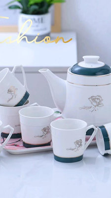 廠家出貨歐式輕奢風杯子套裝家用婚慶簡約陶瓷水杯具客廳耐熱茶壺茶杯托盤
