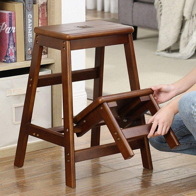 現貨 實木折疊椅子多功能凳子換鞋凳梯凳登高梯子家用高板凳廚房防滑椅