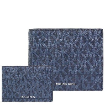 【美麗小舖】MICHAEL KORS MK 藍色 防刮PVC皮革 男夾 短夾 皮夾 錢包 卡片夾~M20242