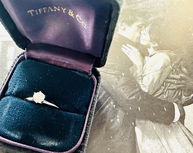 Tiffany&amp;Co. 附原廠盒 鑑定書 0.37克拉 I V S 1 pt950 六爪鑲婚戒Tiffany set