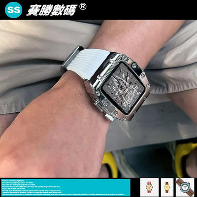 RM改裝AP橡樹錶帶 不鏽鋼錶殼 Apple Watch9 8 S7 6 5 SE 45mm 44mm 男款矽膠 錶帶