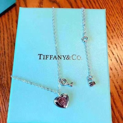 新品TIFFANY &amp; CO. 蒂芙尼 /925純銀項鏈love愛心鎖鑰匙吊墜鎖骨鏈女生日禮物促銷