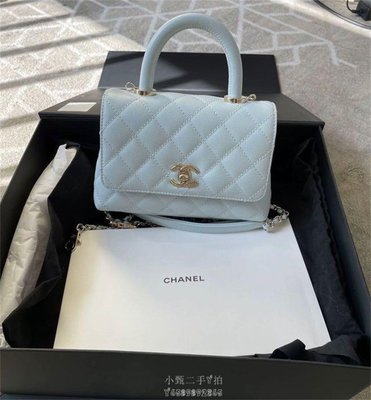 小甄二手Chanel coco handle mini 荔枝紋 牛皮 淺藍色 手提包 斜背包 AS2215