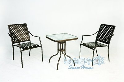 ╭☆雪之屋小舖☆╯60cm半鋁玻璃方桌椅組/戶外休閒桌椅/一桌二椅 A47A07 / S151295