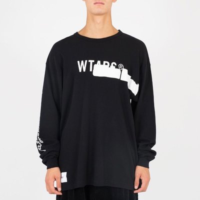 19AW Wtaps Side Effect Design LS 01 Tee 黑色長袖T恤大學T t-shirt