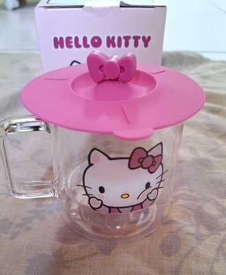 【紫晶小棧】Hello Kitty 雙層玻璃杯組 (玻璃杯+杯蓋) 杯子 水杯 玻璃杯 三麗鷗 (現貨2個)