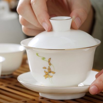 下殺 羊脂玉潮州功夫茶具套裝家用客廳會客茶杯白瓷高檔茶壺德化蓋碗