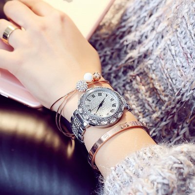 新款手錶女 百搭手錶女mashali瑪莎莉輕奢滿鉆女士手錶 復古羅馬數字錶盤石英錶鋼帶女錶