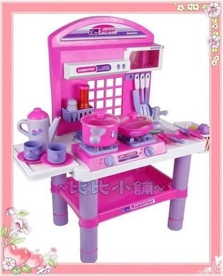 【比比小舖】兒童 粉紅 家家酒 玩具廚房組 廚具爐台遊戲組 音效 聲光 生日禮物