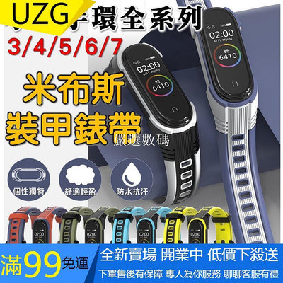 【嚴選數碼】【UZG】台灣現貨 小米手環7 6 5 4 3錶帶 針扣設計 裝甲運動風 小米錶帶 透氣 雙色腕帶 米布斯錶