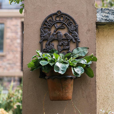 鑄鐵花盆托架古典花紋裝飾美式底座托盤壁掛戶外庭院歐式復古