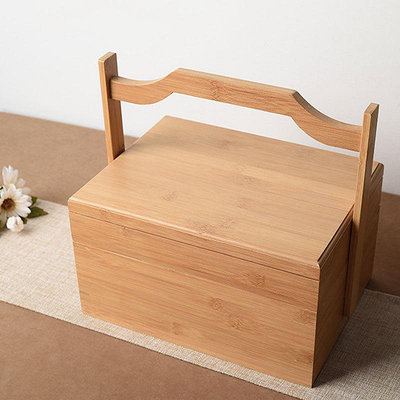 木質手提盒 新中式雙層竹木提籃野餐食盒 中式禮品包裝盒糕點禮盒