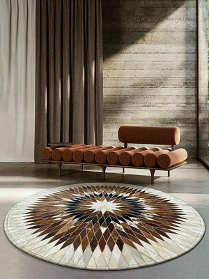 圓形地毯小牛皮拼接客廳北歐現代輕奢高級茶幾地墊書房臥室床邊毯