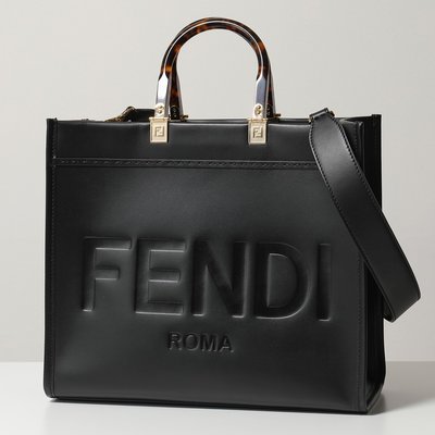 HJ國際精品館21秋冬FENDI 8BH386中型FENDI SUNSHINE 黑色皮革手提袋