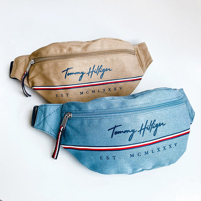 美國百分百【全新真品】Tommy Hilfiger 包包 腰包 logo TH 帆布 特殊色 雙色 斜背包 CB63