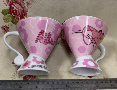 龍廬-自藏二手出清~陶瓷製品-Pink Panther 頑皮豹 粉紅豹陶瓷咖啡對杯組(把手杯一對)/只有一組/茶杯 陶瓷杯組