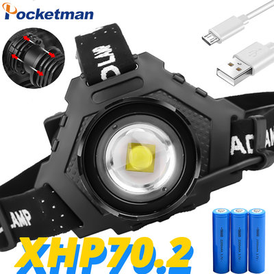 90000LM XHP70.2頭燈USB可充電防水前照燈高功率xhp70 xhp50頭燈伸縮變焦使用3*18650電池-星紀汽車/戶外用品