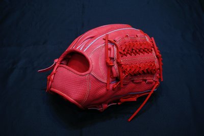 棒球世界 棒壘球內野網狀北美牛皮手套特價紅色12.5吋