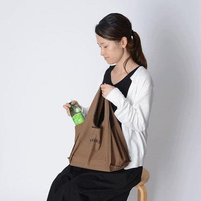 ˙ＴＯＭＡＴＯ生活雜鋪˙日本進口雜貨人氣AND PACKABLE美式簡約單色中性字母帆布口袋輕量攜帶摺疊購物袋(預購)