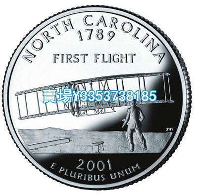 全新美國25分硬幣 50州紀念幣 2001年P版北卡羅來納州 24.3mm 紙幣 錢幣 紀念幣【古幣之緣】1667