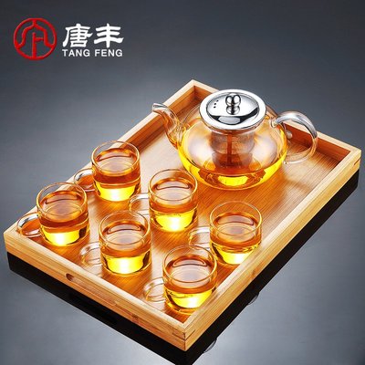 特價！唐豐過濾玻璃茶具套裝家用簡約透明功夫沖茶器日式紅茶茶壺干泡盤