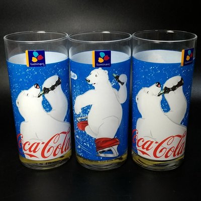 《NATE》台灣懷舊早期水杯【可口可樂 北極熊】玻璃杯3只...(法國樂美雅)