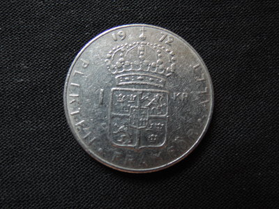 瑞典  1972年 1克朗 1 KR  克朗古斯塔夫六世阿道夫 硬幣 直徑25mm [品項如圖]@527