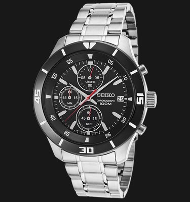 【金台鐘錶】SEIKO精工三眼 計時碼錶 電鍍黑錶圈 石英腕錶 SKS405P1