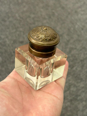 編號2/英國古董銅口水晶墨水瓶/英國銅水晶墨水瓶