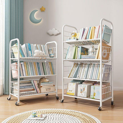 書架落地可移動兒童鐵藝繪本架學生書本收納架家用簡易書櫃置物架