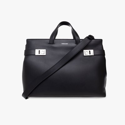 [全新真品代購-SALE!] SALVATORE FERRAGAMO 黑色皮革 手提包 / 側背包 / 托特包