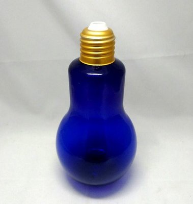 燈泡奶茶瓶 果汁瓶 塑膠PET燈泡瓶 創意塑料飲料瓶 附內塞 瓶蓋 320ml 金色瓶蓋吸管孔 深藍色300支單價