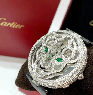專櫃正品 CARTIER 卡地亞 高級珠寶 18K白金 滿天星原鑲鑽 42mm 手錶（拍賣等級極品！全球限量100只）