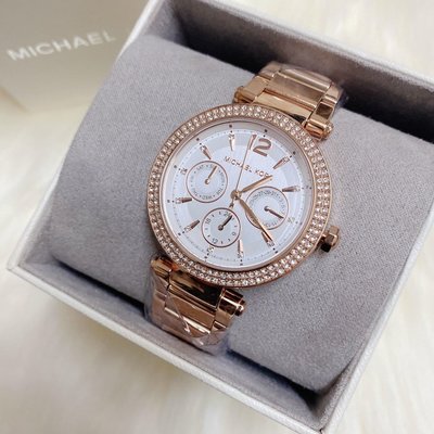 MICHAEL KORS 水鑽圈 白色錶盤 玫瑰金色不鏽鋼錶帶 石英 女士手錶 MK5781