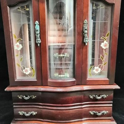 老珠寶木盒 高40.5  寬32 前後深14.5cm 古早 老件珠寶盒 木製 典藏古物  木雕