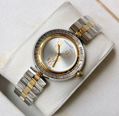 VERSACE Virtus Infinity 銀白色錶盤 金色配銀色不鏽鋼錶帶 石英 女士手錶 VEZ400321