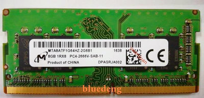 鎂光8G 1RX8 PC4-2666V-SAB DDR4 MTA8ATF1G64HZ-2G6B1筆電記憶體