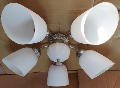 台灣製造的吊扇燈具鉻色/通用型吊扇燈具5+1燈 斜口塑膠燈罩