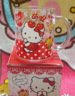 正版﹝Sanrio﹞授權※Hello Kitty凱蒂貓※【蝴蝶結+櫻桃圖案】玻璃杯