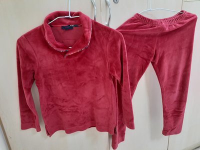 二手法國Jacadi女童紅色喜氣絨布，休閒套裝8A