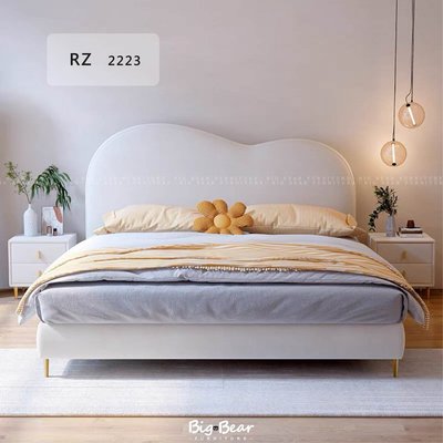 【大熊傢俱】RZ 2223 科技布皮 奶油風 軟床 皮床 床架 床組 輕奢床 雙人床 造型床 兒童床 標準床 另售床頭櫃