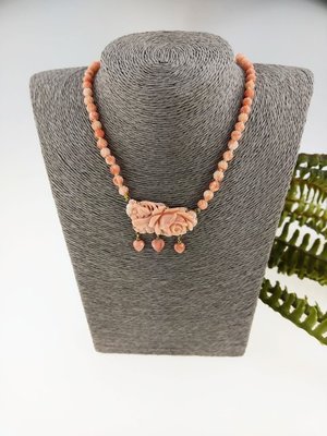 「糖巷老銀飾」天然MOMO珊瑚雕刻玫瑰項鍊