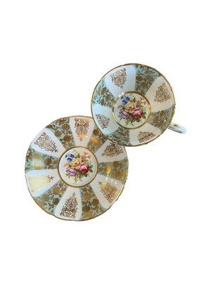 英國中古瓷器paragon帕拉貢藍色金色玫瑰寬口杯盤